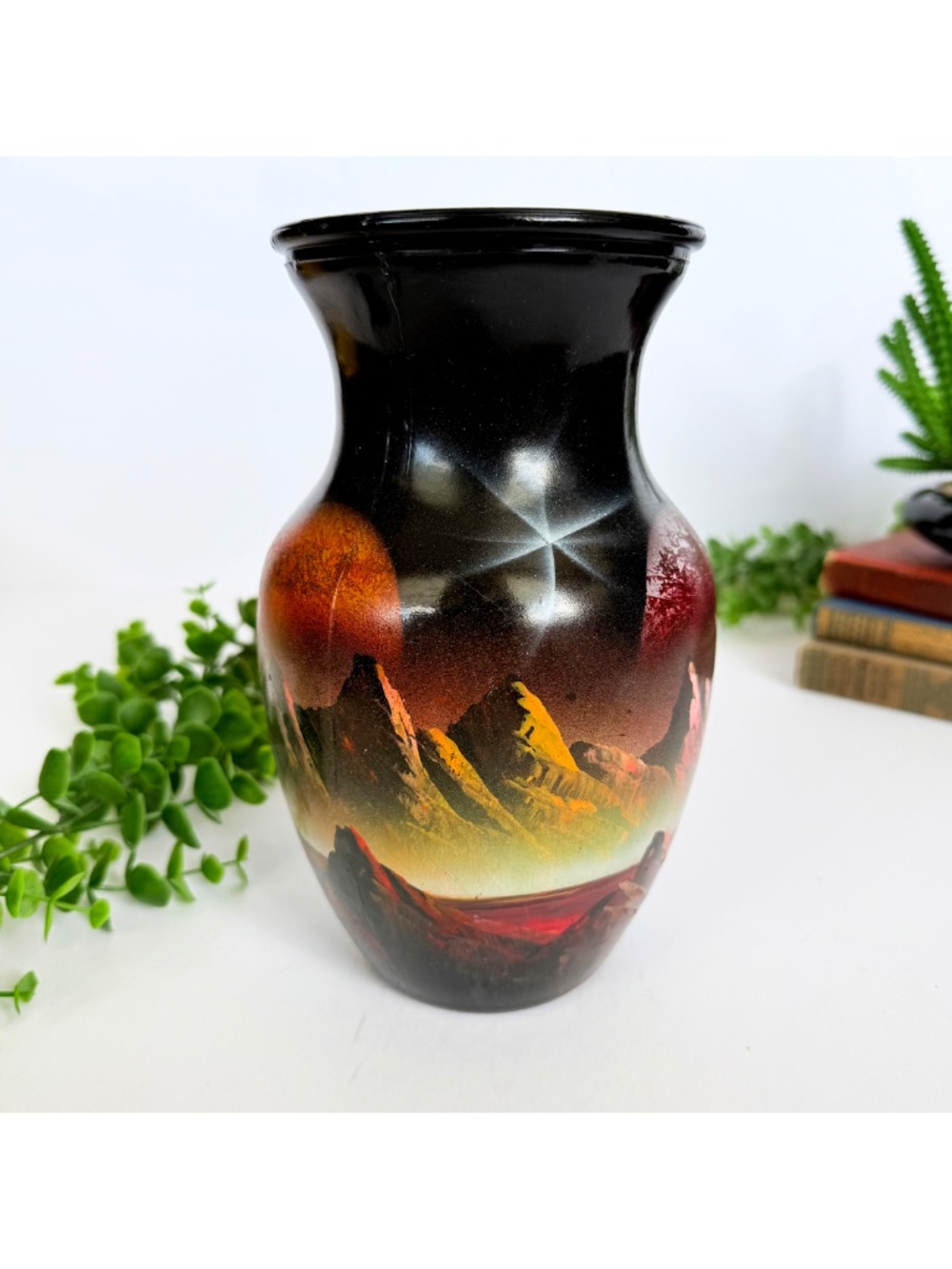 Handpainted Cosmic Galaxy Celestial Space Mountain Landscape Art Vase